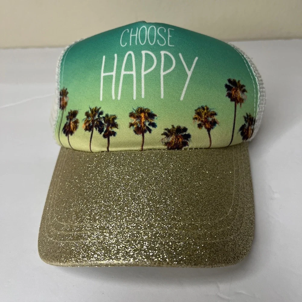 Claire's Glittery Green and Gold Happy Cap